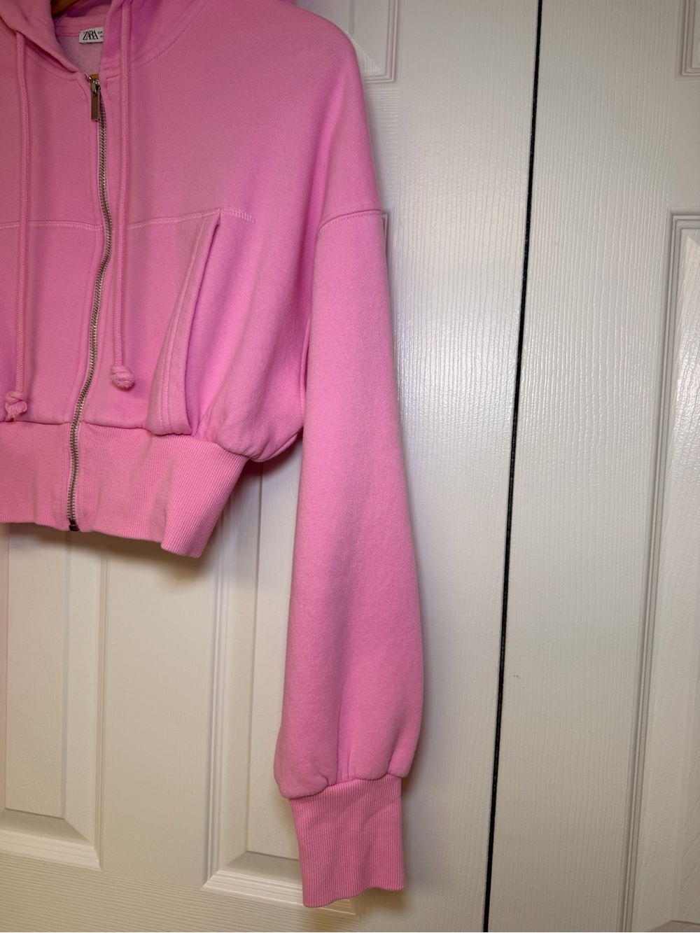 Zara Bubblegum Pink Cropped‎ Zip Hoodie Small Soft Girl Y2K Athleisure - Picture 4 of 13